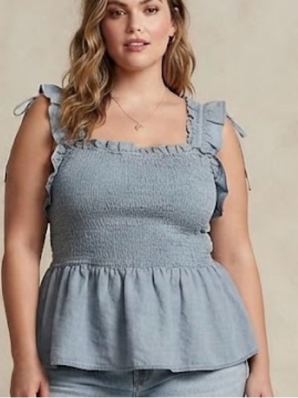 Old Navy Light Blue Smocked Peplum Camisole
